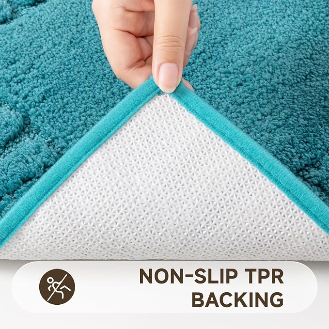 Pauwer Bathroom Rugs Set 5 Piece Non Slip Washable Bath Mat, Aqua Blue | U Shaped Contour Toilet Rugs, Soft Plush, Absorbent, Microfiber Shower Rug, Quick Dry Toilet Lid Cover