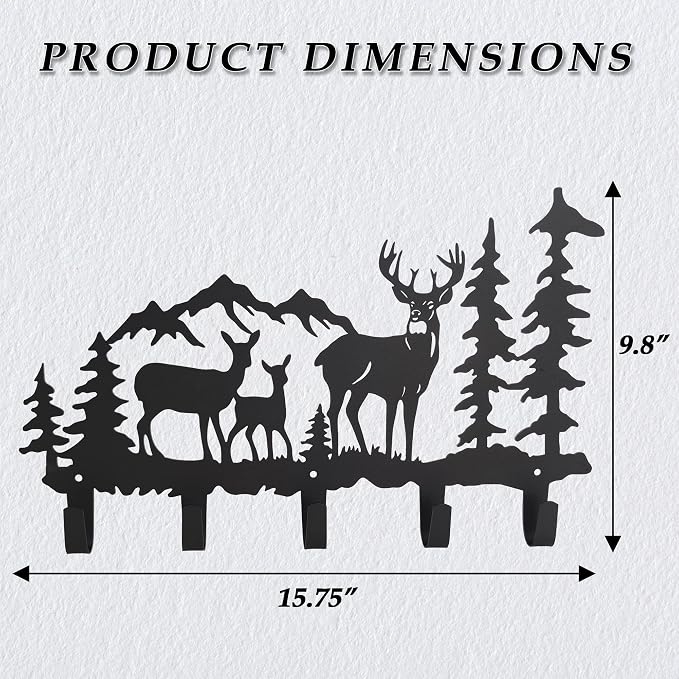Metal 5-Hook Deer Storage, Powder Coated Wall Mount, 15.8x9.65x1.1 inches, 35lbs Capacity, for Entryway, Hallway, Office, Kitchen, Living Room Decor