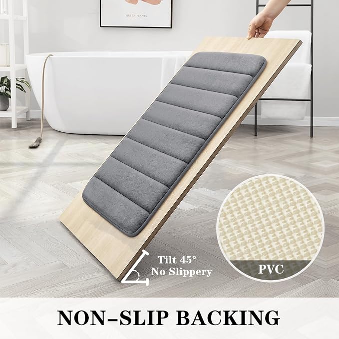 BYSURE Dark Grey Memory Foam Bath Mats Extra Long | Non Slip Extra Soft Absorbent Machine WashableToilet Bathroom Rug Set 3 Piece 20"x32"+24"x44"+U Shape 20"x24"