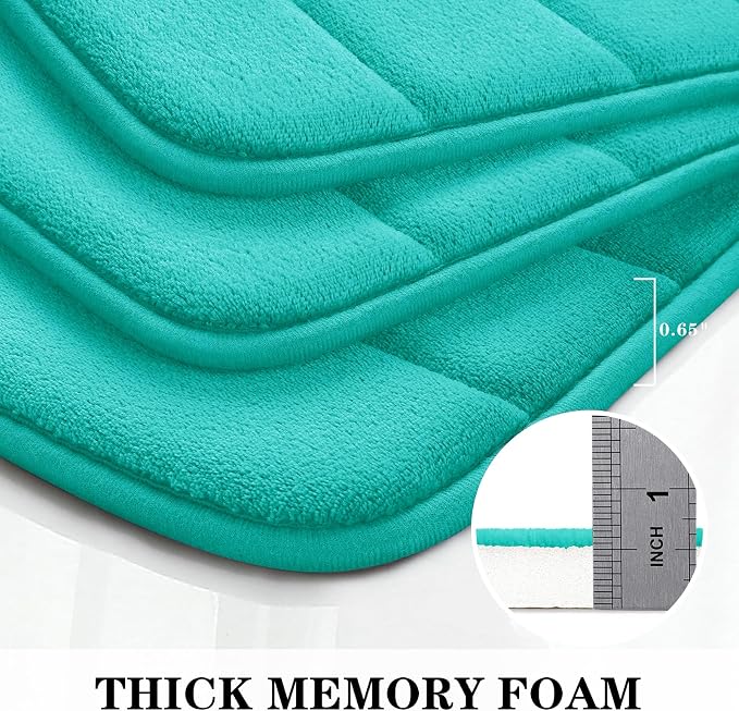 BYSURE Light Teal Memory Foam Bathroom Rug Set 3 Piece | Non Slip Extra Soft Absorbent Machine Washable Toilet Bath Toilet Mat 17"x24"+20"x32"+U Shape 20"x24"