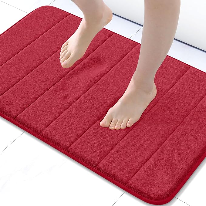 Buganda Memory Foam Bath Mat 24 x 16, Ultra Soft Absorbent Bathroom Rugs | Red, Machine Washable Quick Dry Bath Mats for Bathroom Floor, Shower and Tub, Home Decor Accessories