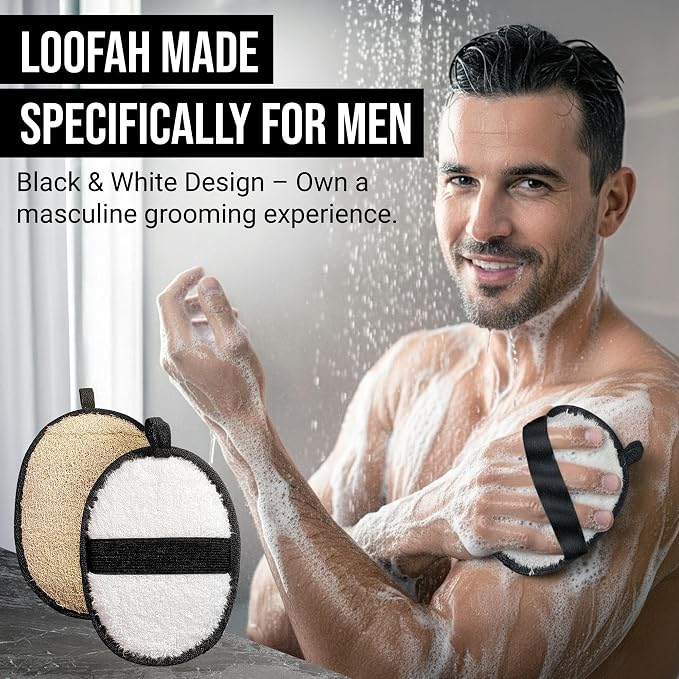 SERRENTO Loofah Body Scrubber, Shower Loofah for Men, Luffa Sponge 2PCS | Made from natural Egyptian luffa fibers to gently exfoliate skin and leave your body feeling clean and refreshed