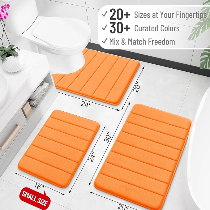 OLANLY Memory Foam Long Bathroom Rugs Runner 44x24, Super Soft Absorbent | Orange, Quick Dry Bath Mat, Machine Washable Shower Floor Rugs, Bathmat Carpet for Bathroom Floor, Tub and Shower