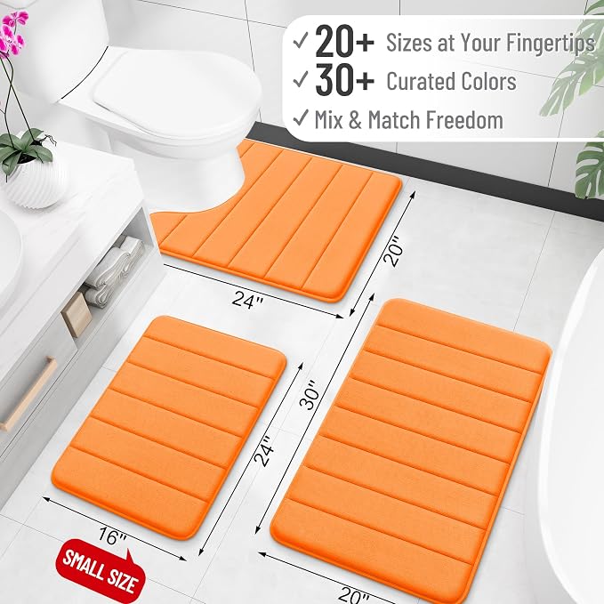 OLANLY Memory Foam Large Bath Mat 40x32, Super Soft Absorbent Bathroom Rugs | Orange, Quick Dry Bath Rug, Machine Washable Shower Floor Mats, Bathmat Carpet for Bathroom Floor, Tub and Shower