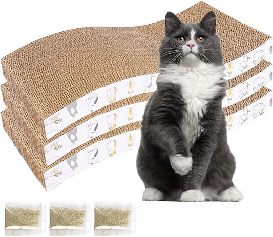 PatiencET 3 Pack Cat Scratcher Pad Recycle Corrugated Cat Scratching Pad Type S Cat Scratch Pad Lounger Sofa for Furniture Protector | Type S, Scratching and Lounging, Furniture Protector