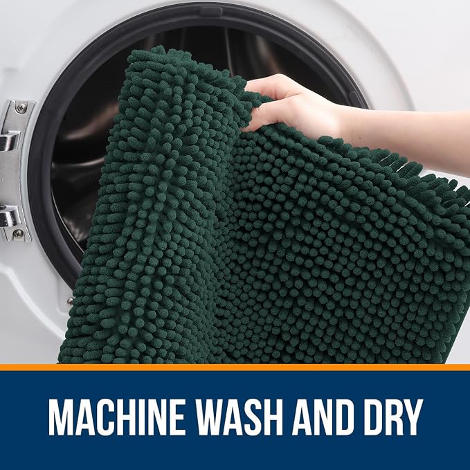 OLANLY Bathroom Runner Rugs 40x24, Extra Soft Absorbent Chenille Bath Rugs | Blackish Green, Quick-Drying Rubber Backing, Machine Washable Long Bath Mat for Bathroom Floor, Tub and Shower, Home Decor