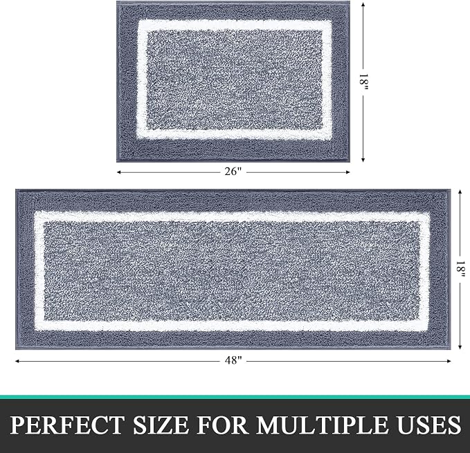 Pauwer Bathroom Rugs Sets 2 Piece, Non Slip Washable Bath Mat, Dark Grey | Soft Plush Microfiber, Super Absorbent Floor Carpet, Quick Dry, Shaggy Shower Rug Runner