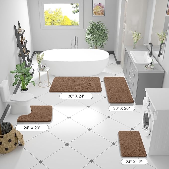 OLANLY Bathroom Runner Rugs 44x24, Extra Soft Absorbent Chenille Bath Rugs, Rubber Backing Quick Dry, Machine Washable Long Bath Mats for Bathroom Floor, Tub and Shower, Home Decor Accessories, Mocha | Mocha, Quick-Drying Rubber Backing, Machine Washab...