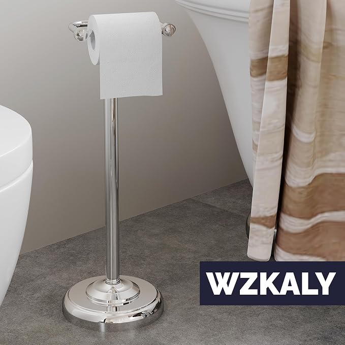 Toilet Paper Holder Stand Stainless Steel & Weighted Base Chrome | Polish Finish Post Pivoting Design Easy to Change Roll, Mega Roll Freestanding Toilet Paper Holder for Bathroom Waterproof
