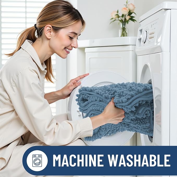 Smiry Bathroom Rugs 50X30, Extra Soft Rubber Backing Chenille Bath Mats | Grayish Blue Machine Washable Non Slip Quick Dry Bath Mats for Bathroom Floor, Tub, Shower, Home Decor Accessories