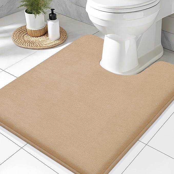 Smiry Memory Foam Toilet Rugs 24x20, Extra Soft Absorbent Bathroom Rugs | Camel, Quick Dry Machine Washable Non-Slip Contour Bath Mat for Toilet