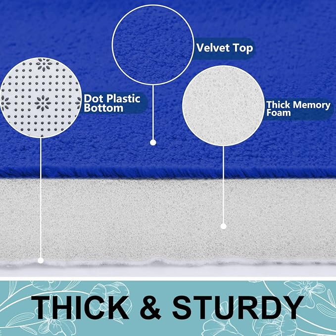 Smiry Memory Foam Bath Mat 47x17, Extra Soft and Absorbent Bathroom Rugs | Royal Blue, Quick Dry Machine Washable Non-Slip Bath Mat for Bathroom Floor, Shower and Tub