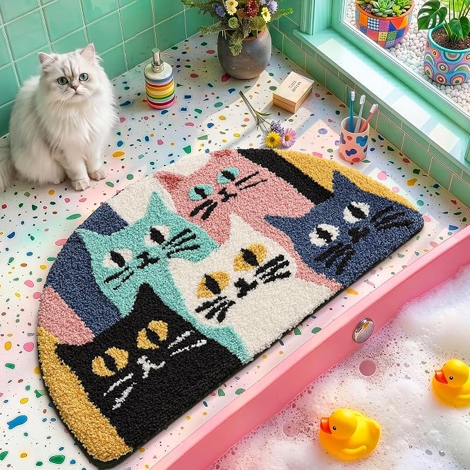 LUMI Cute Cat Bathroom Rug, Soft Absorbent Microfiber Bath Mat, Non-Slip for Kids Bathroom, Shower, Entryway, Bedroom, Machine Washable, Kawaii Cat Floor Mat, 20"x32"