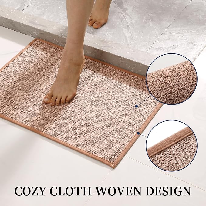 Pink Bathroom Rugs Sets 2 Piece, Quick Dry Thin Bath Mat, Non Slip Absorbent Machine Washable, Bath Runner Rug for Bathtub Sink Home Decor (17"x24" + 17"x47")