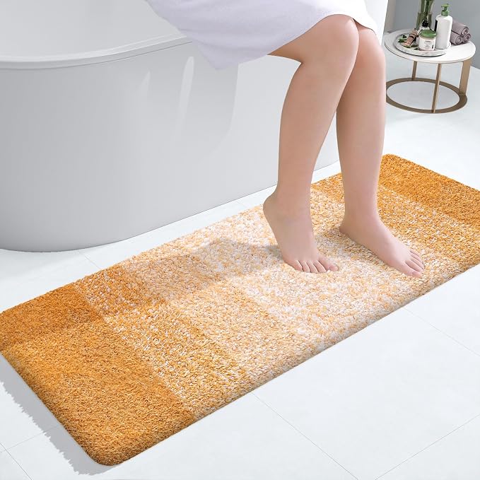 OLANLY Bathroom Runner Rug 47x17, Extra Soft Absorbent Microfiber Bath Rugs | Golden Yellow, Non-Slip Quick-Drying Rubber Backing, Washable Long Bath Mat for Floor, Tub and Shower, Home Decor