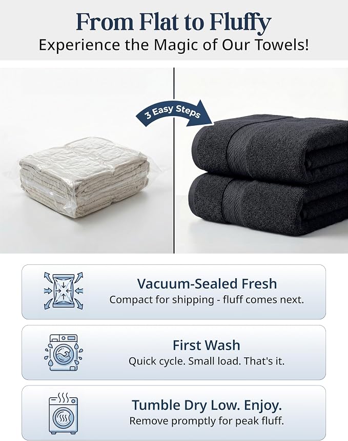 LANE LINEN Bath Towel Set Quick Dry 100% Cotton 16 Piece Soft - Black | Cotton Bath Towels - Classic Terry Weave, Densely Woven & Durable, Easy-Care, Coordinated Colors