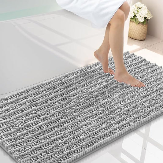 Smiry Bathroom Rugs 44X24, Extra Soft Rubber Backing Chenille Bath Mats | Light Grey Machine Washable Non Slip Quick Dry Bath Mats for Bathroom Floor, Tub, Shower, Home Decor Accessories