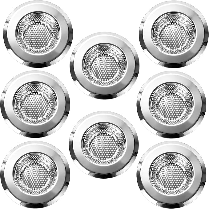 8PCS Bathtub Drain Strainer, 2.16" Shower Drain Hair Catcher Hair Stopper | Washing Basin Filter Stainless Steel Tub Drain Cover Anti-Clog Bathroom Kitchen Sink Drain Strainer (2.16" Top & 1.5" Basket)
