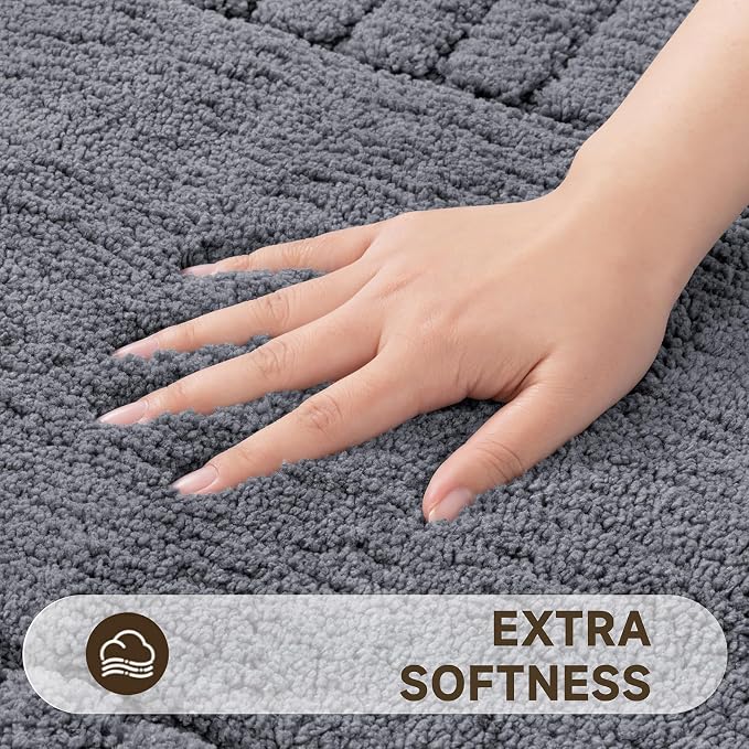 Pauwer Bathroom Rugs Set 5 Piece, Microfiber Bath Mat Set, Dark Grey | Non Slip Washable Bath Mat with U Shaped Toilet Rug, Plush Absorbent Shower Rug, Toilet Lid Cover, Quick Dry Floor Carpet