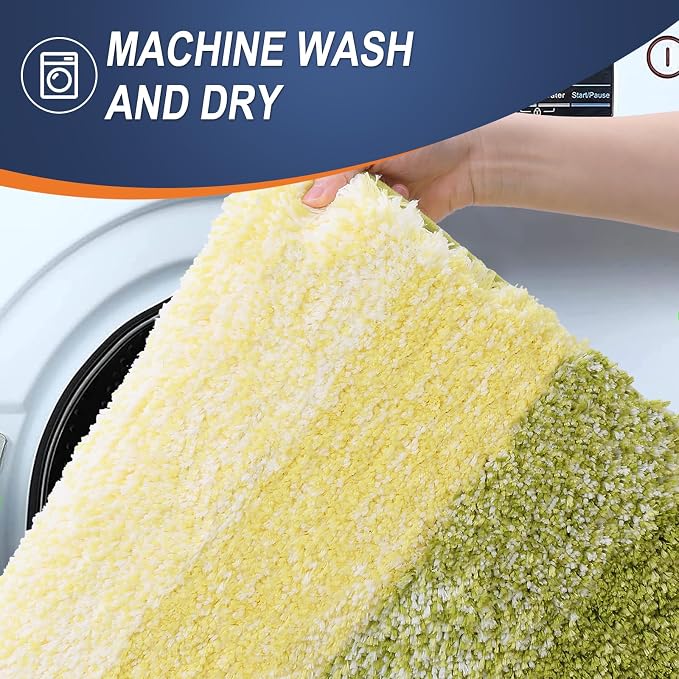 OLANLY Micorfiber Bathroom Rug Set 2 Piece, 47"x20"+24"x16" | Olive Green, Soft Absorbent Bath Rug Set, Non-Slip, Machine Wash Dry, Plush Shaggy Bath Mats for Bathroom