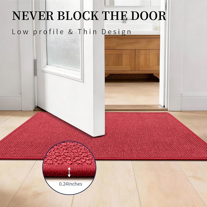 Red Toilet Rugs U Shaped 17.5"x24", Quick Dry Non Slip Contour Bath Mat, Absorbent Machine Washable Ultra Thin Bathroom Mats for Toilet Base