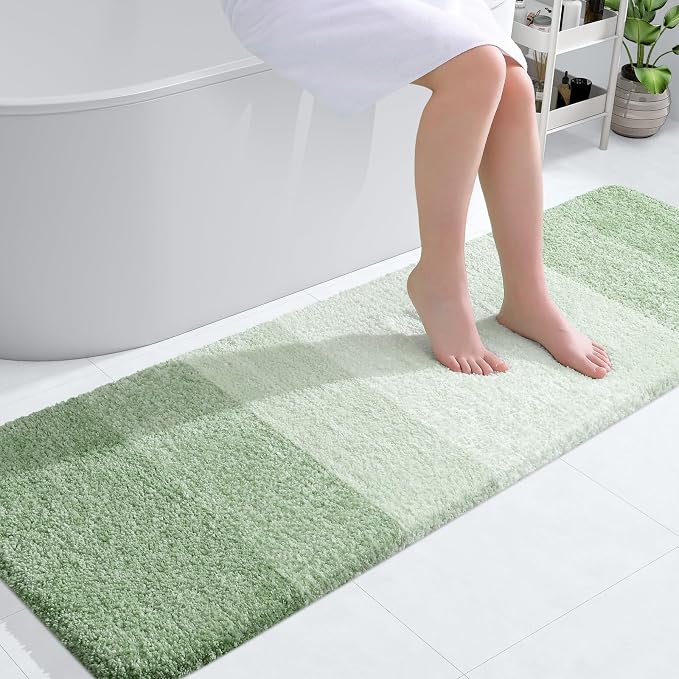 OLANLY Bathroom Runner Rug 59x20, Extra Soft Absorbent Microfiber Bath Rugs | Sage Green, Non-Slip Quick-Drying Rubber Backing, Washable Long Bath Mat for Floor, Tub and Shower, Home Decor
