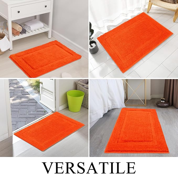 SHACOS Soft Microfiber Bathroom Rugs Set of 2 Pieces, Orange | 47x20 + 32x20, Absorbent Plush Bath Rugs, Non Slip Washable Shaggy Bath Mats, Fluffy Bathroom Runner Floor Mats Shower Rug