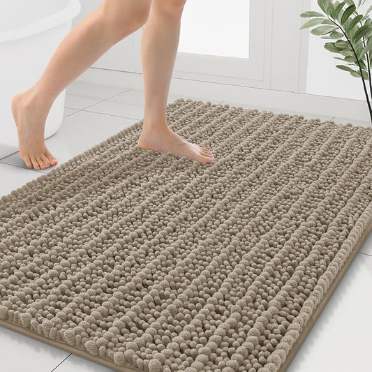 Smiry Bathroom Rugs 40X32, Extra Soft Rubber Backing Chenille Bath Mats | Latte Machine Washable Non Slip Quick Dry Bath Mats for Bathroom Floor, Tub, Shower, Home Decor Accessories