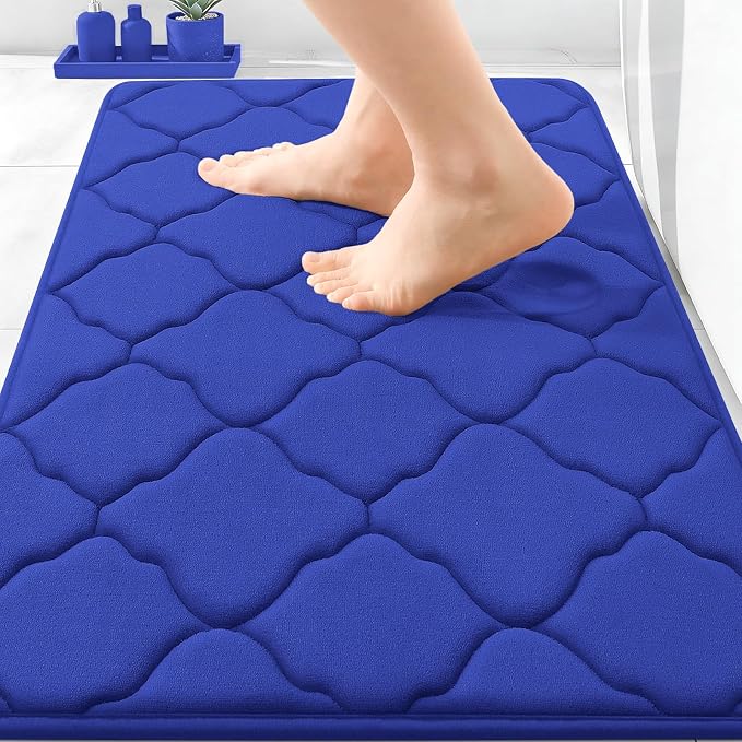 OLANLY Memory Foam Bath Mat Rug 30x20, Ultra Soft Bathroom Rugs, Royal Blue | Thick Absorbent Carpet, Non-Slip Backing, Machine Washable, for Bathroom Floor, Tub, Shower and Home Decor Accessories