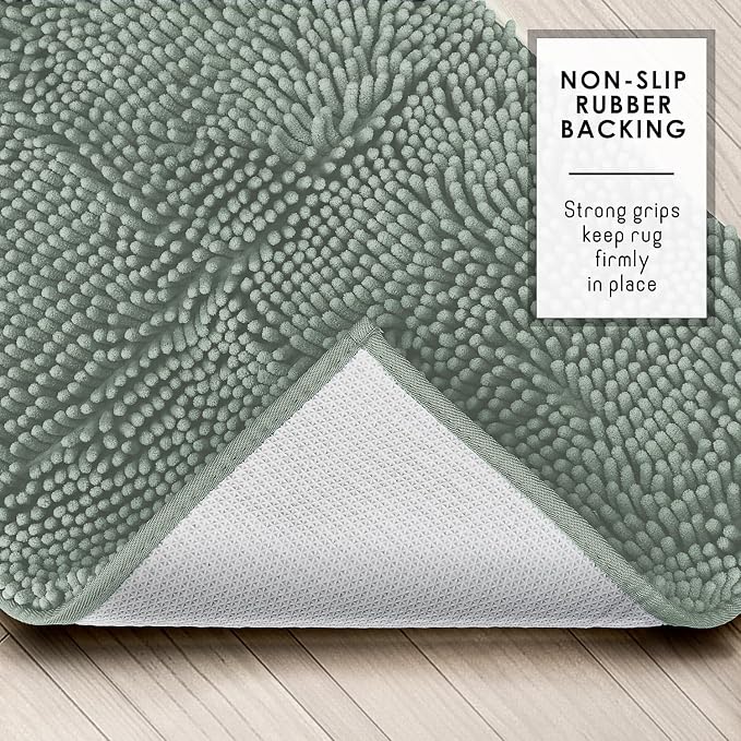 Hearth & Harbor Bathroom Rugs, Chenille Bath Mat - Machine Washable Bath Mats for Bathroom Non-Slip Backing Rubber, Quick Dry Bathroom Mat, 24 x 36 - Ice Green