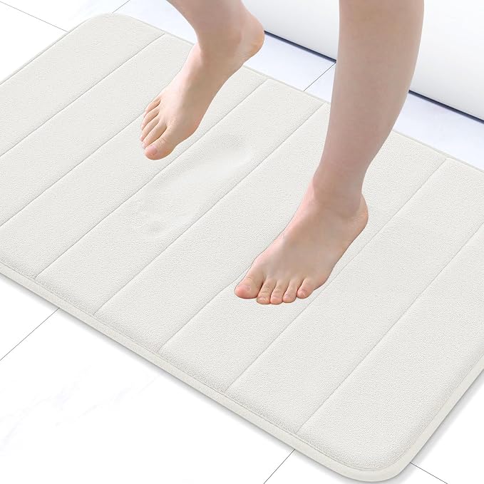 Buganda Memory Foam Bath Mat 30 x 20, Ultra Soft Absorbent Bathroom Rugs | Ivory, Machine Washable Quick Dry Bath Mats for Bathroom Floor, Shower and Tub, Home Decor Accessories