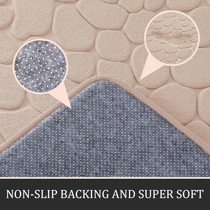 YIHOUSE Bathroom Rugs Mat Set, Memory Foam Bath Mat 2 Piece Khaki | 17x24&20x32, Non Slip, Water Absorbent, Washable, Bath Mat For Bathroom, Sink and Toilet