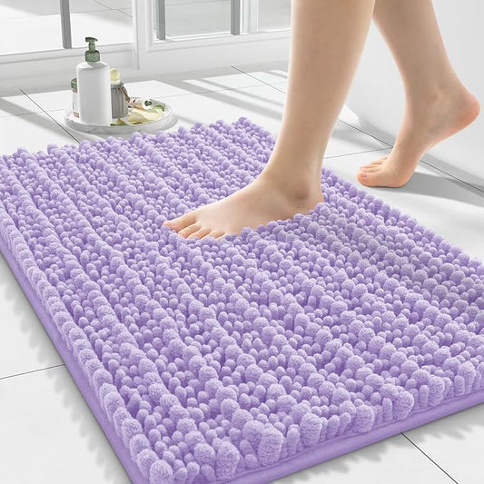 Smiry Bathroom Rugs 24X16, Extra Soft Rubber Backing Chenille Bath Mats | Purple Machine Washable Non Slip Quick Dry Bath Mats for Bathroom Floor, Tub, Shower, Home Decor Accessories