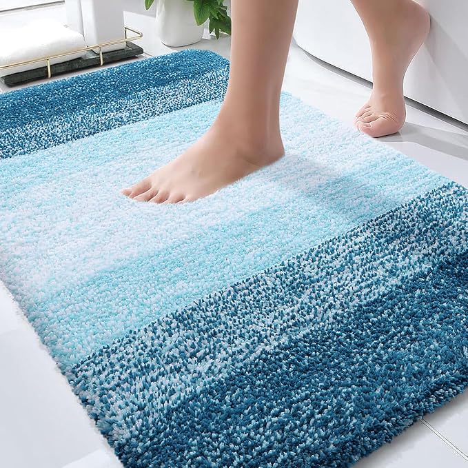 OLANLY Bathroom Rugs Mat 34x21, Extra Soft Absorbent Microfiber Bath Rugs | Peacock Blue, Non-Slip Quick-Drying Rubber Backing, Washable Plush Bath Mat for Floor, Tub and Shower, Home Decor Accessories