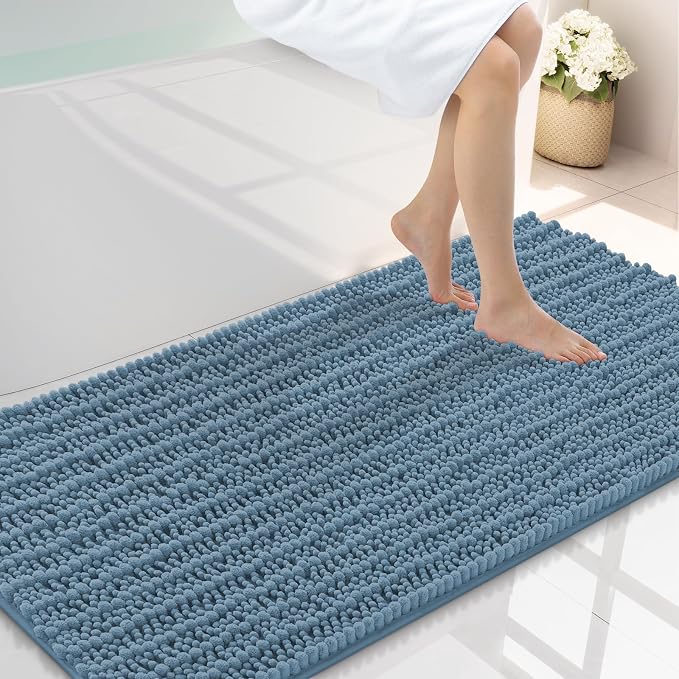 Smiry Bathroom Rugs 40X24, Extra Soft Rubber Backing Chenille Bath Mats | Grayish Blue Machine Washable Non Slip Quick Dry Bath Mats for Bathroom Floor, Tub, Shower, Home Decor Accessories