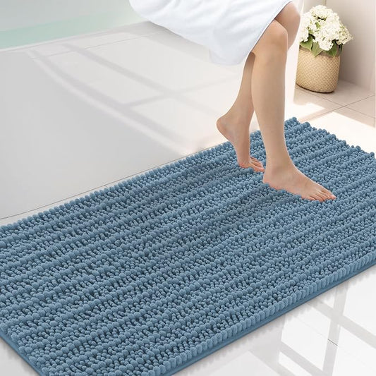 Smiry Bathroom Rugs 45X27, Extra Soft Rubber Backing Chenille Bath Mats | Grayish Blue Machine Washable Non Slip Quick Dry Bath Mats for Bathroom Floor, Tub, Shower, Home Decor Accessories