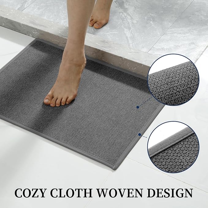 Dark Gray Bathroom Rugs with Toilet Rug, Quick Dry Thin Bath Mat Sets 2 Piece, Non Slip Absorbent Machine Washable, Bath Rugs for Tub Sink Home Decor (17"x24" + 17.5"x24" U-Shaped)