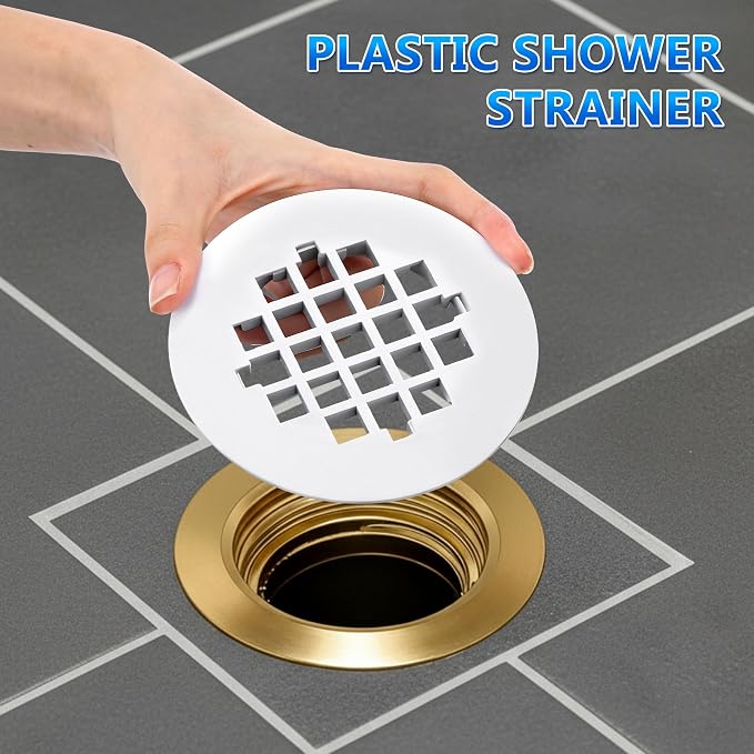 Enhon 2 Pack 4-1/4 Snap in Shower Drain Cover, Round Strainer Drain Grid, Bathroom Shower Grate Cap Replacement for Hair Catcher (White,PVC Plastic)
