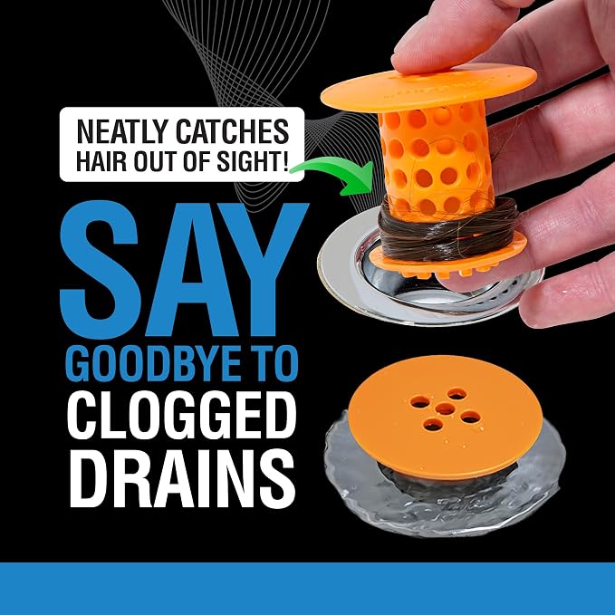TubShroom Bathtub Drain Hair Catcher – In-Drain Tub Strainer & Clog Prevention Protector, Fits Standard 1.4”–1.75” Tub Drains, Easy Clean, Captures Human & Pet Hair out of Sight (Orange)