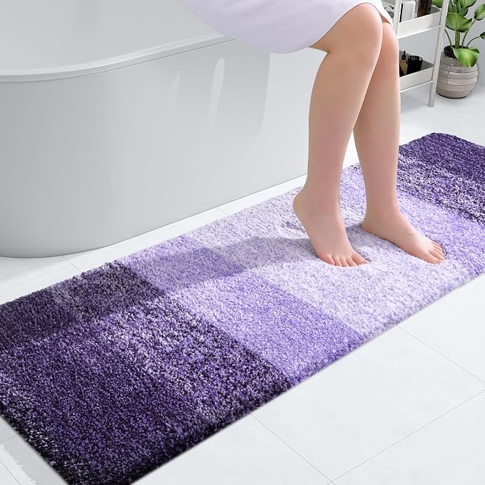 OLANLY Bathroom Runner Rug 59x20, Extra Soft Absorbent Microfiber Bath Rugs | Violet, Non-Slip Quick-Drying Rubber Backing, Washable Long Bath Mat for Floor, Tub and Shower, Home Decor