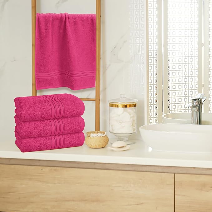BOUTIQUO Ultra Soft Cotton 6 -Piece Hand Towel Set 16x24 Inch, Ideal for use in Bathroom, Kitchen, Gym, Spa & General Cleaning, Compact & Lightweight Multi Purpose Hand Towels - Hot Pink