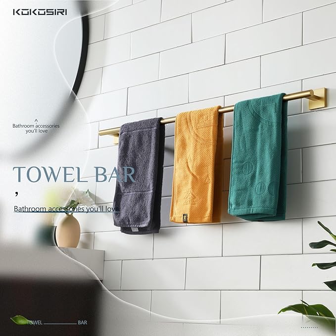 KOKOSIRI Bathroom Towel Bar 32'' Towel Holder for Bath Kitchen Cabinet Towel Rails 32 Inch Brushed Gold Stainless Steel B4005BG-L32