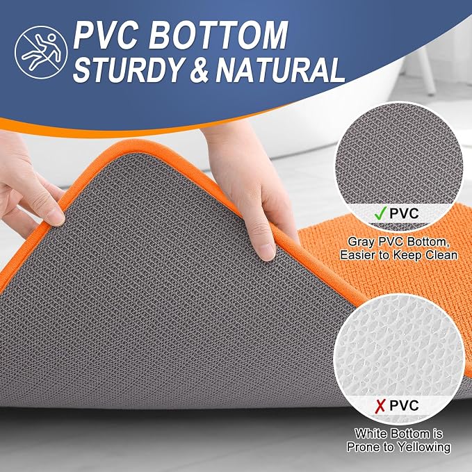 OLANLY Memory Foam Bathroom Runner Rugs 44x24, Absorbent Long Mat, Orange | Soft Quick Dry Bath Rugs, Non-Slip Carpet, Machine Washable Mat for Bathroom Floor, Tub and Shower, Home Decor Accessories