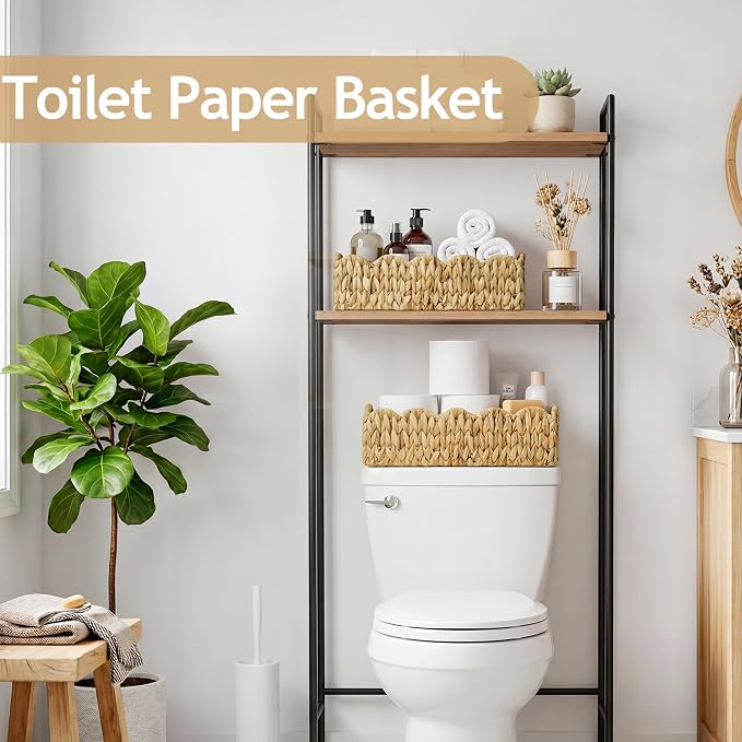 efluky Toilet Paper Basket, Scalloped Basket, Bathroom Decor Back of Toilet Basket, Wicker Natural Water Hyacinth Bathroom Basket for Organizing Countertop,Shelves,Bedroom