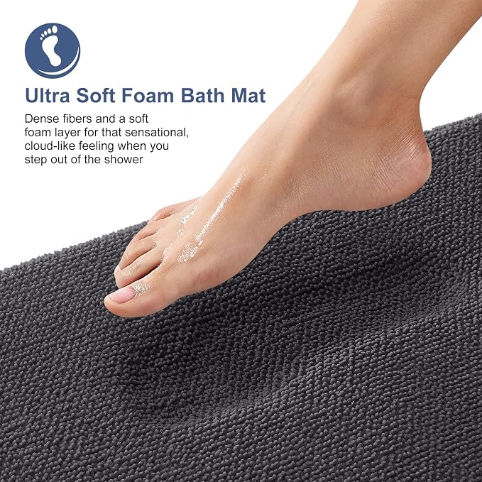 OLANLY Memory Foam Bathroom Runner Rug 50x30, Absorbent Long Mat, Dark Grey | Soft Quick Dry Bath Rugs, Non-Slip Carpet, Machine Washable Mat for Bathroom Floor, Tub and Shower, Home Decor Accessories