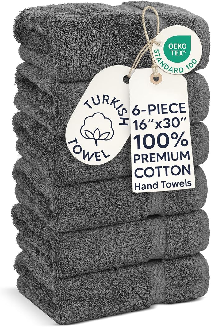 Chakir Turkish Linens | Hotel & Spa Quality 100% Cotton Premium Turkish Towels | Soft & Absorbent (6-Piece Hand Towels) | 100% cotton hand towels, 6-pack 16x30, OEKO-TEX certified, soft absorbent for the bathroom
