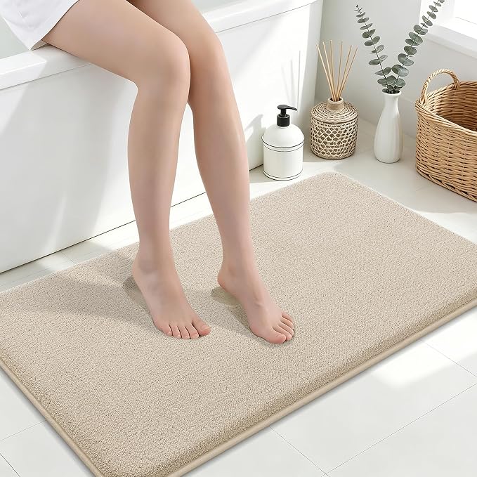 Smiry Memory Foam Bath Mat 40x24, Extra Soft Absorbent Bathroom Rugs | Beige Quick Dry, Machine Washable Bath Mats for Bathroom, Shower, Tub and Home Decor Accessories