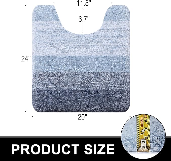 OLANLY Micorfiber Bathroom Rug Set 2 Piece, 36"x24"+U-Shaped 24"x20" | Blue, Soft Absorbent Bath Mats and Contour Toilet Rug, Non-Slip, Machine Wash Dry, Plush Shaggy Bath Mats for Bathroom