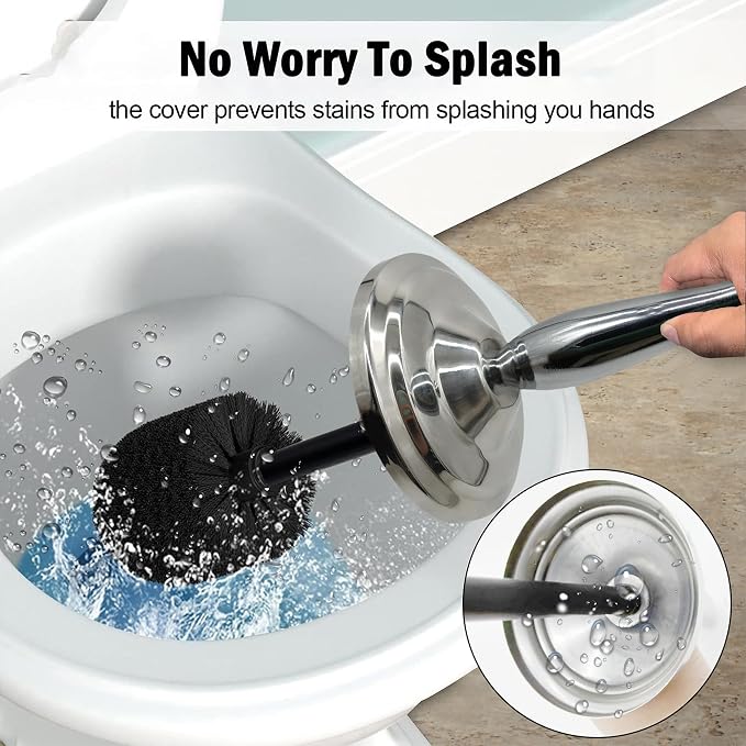 Chrome Silver Metal Toilet Bowl Brush with Handle Lid Holder, Durable Bathroom Cleaning Tool for Easy Toilet Maintenance, Bathroom Toilet Brush for Efficient Cleaning and Hygiene