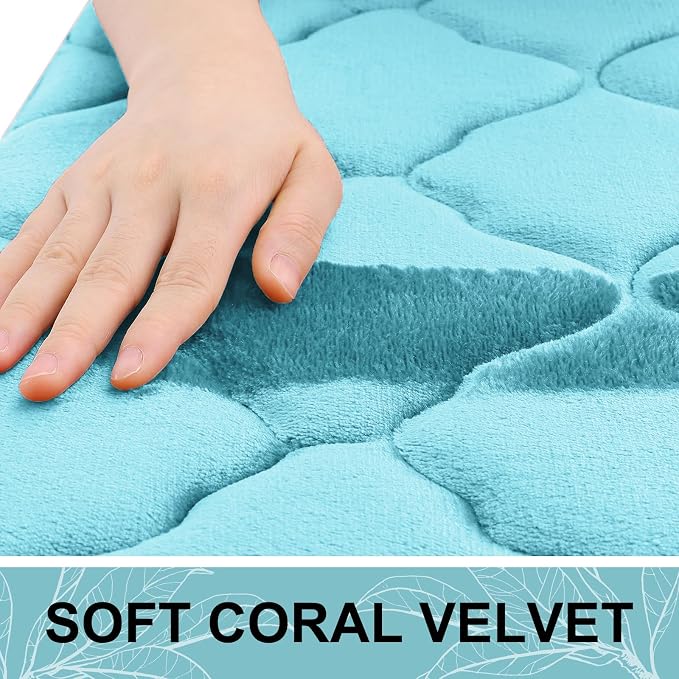 OLANLY Memory Foam Bath Mat Rug 59x24, Ultra Soft Bathroom Rugs, Sky Blue | Thick Absorbent Carpet, Non-Slip Backing, Machine Washable, for Bathroom Floor, Tub, Shower and Home Decor Accessories
